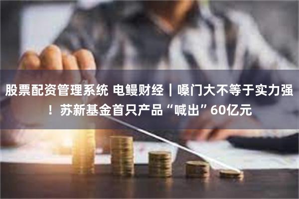 股票配资管理系统 电鳗财经｜嗓门大不等于实力强！苏新基金首只产品“喊出”60亿元